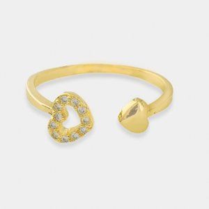 NEW 18K Gold Plated Pave CZ Heart Open Adjustable Ring